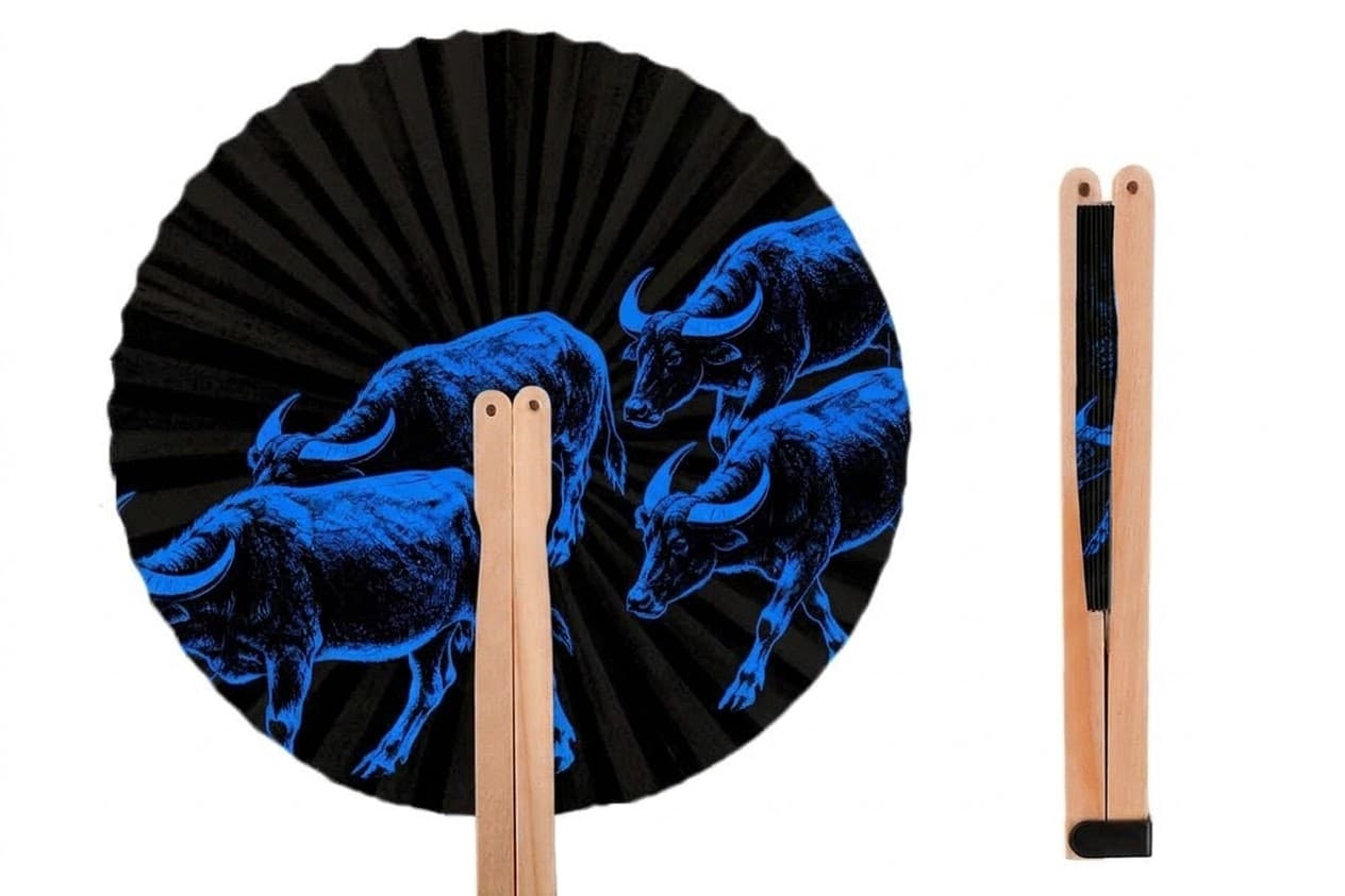 Blue buffalo on a black fan