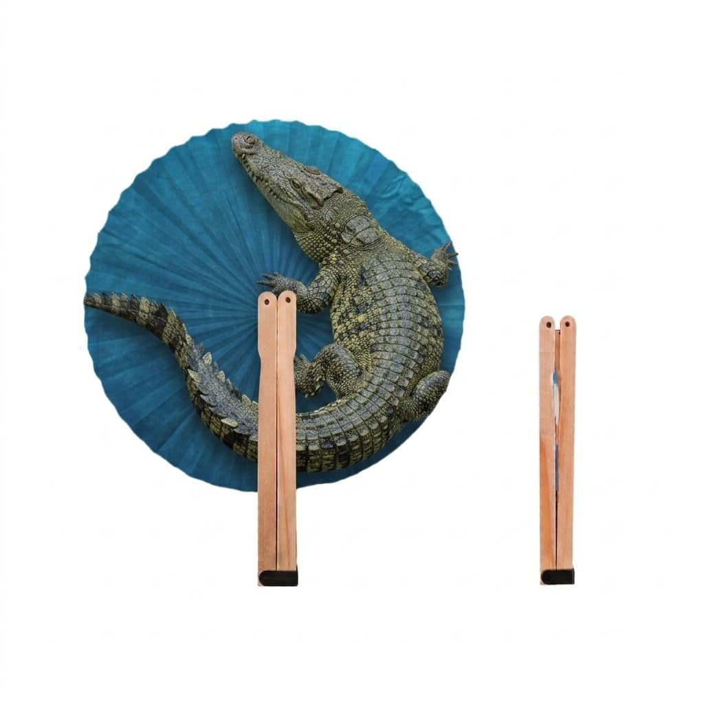 Saltwater crocodile on a teal fan