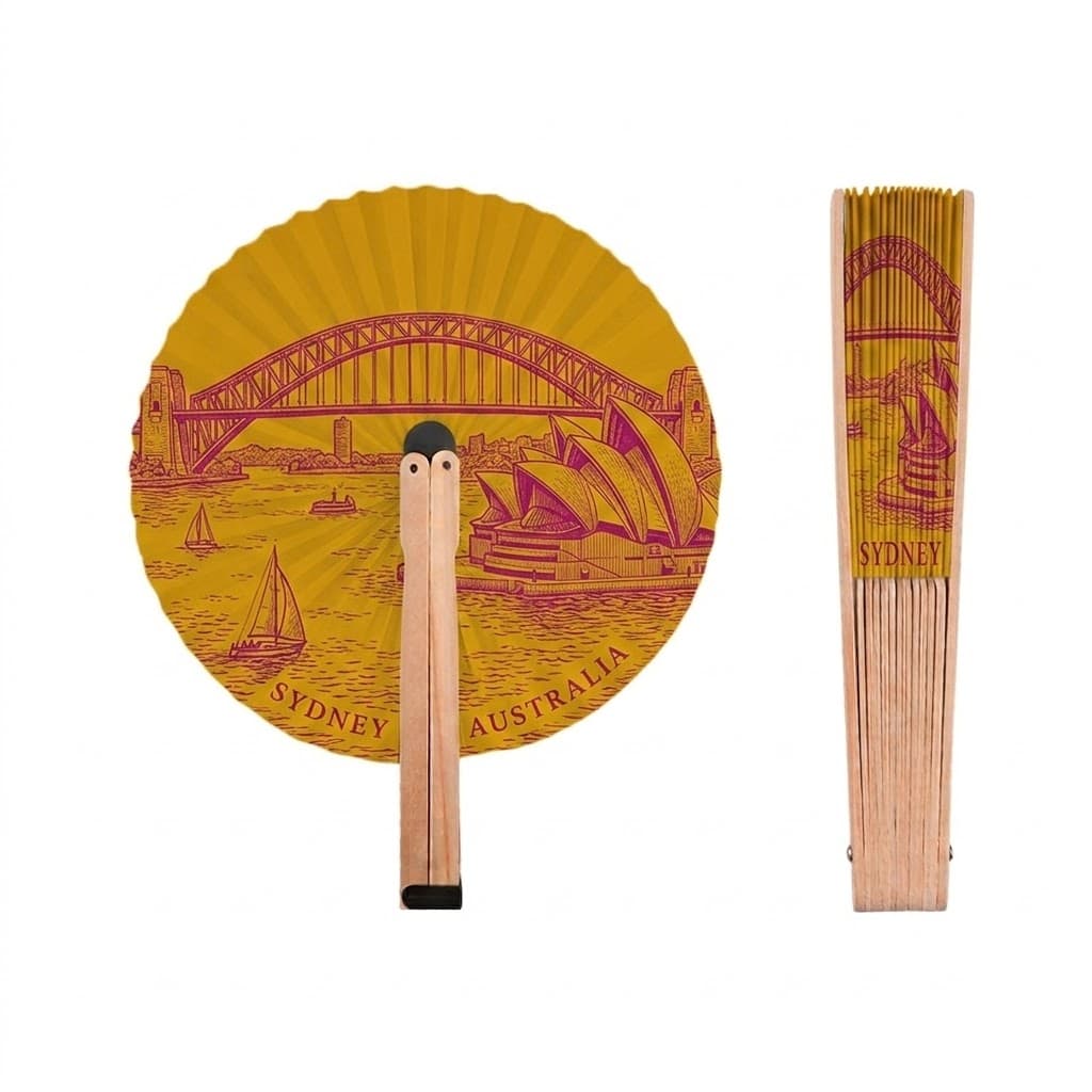Sydney Harbour Bridge and Opera House on a mango fan